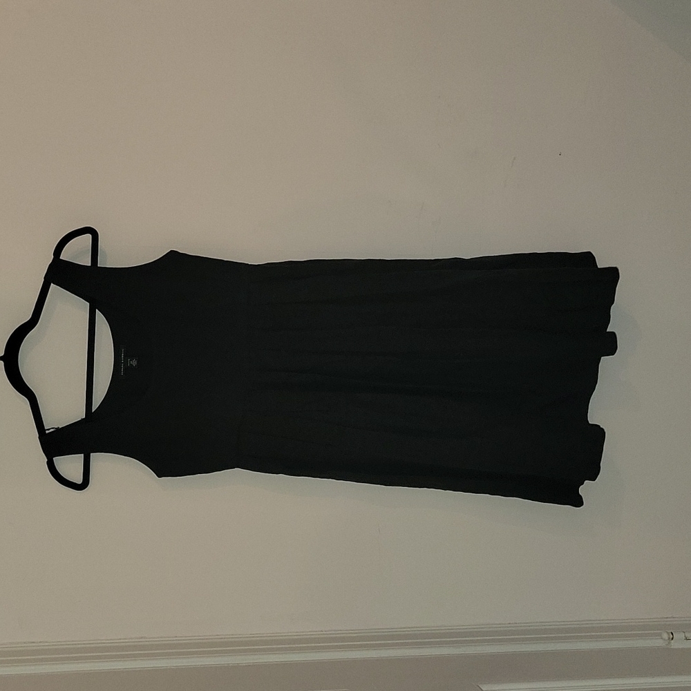 Black linen pleated dress